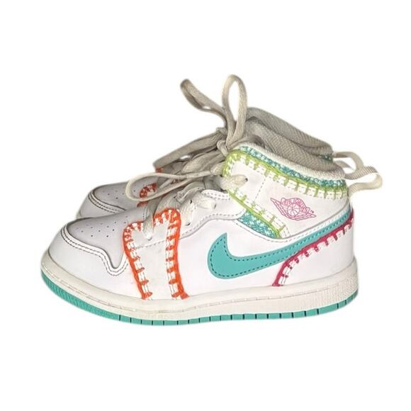 Nike Other - Kids Nike Air Jordan 1 Mid SE TD 'Multi Knit' Size 9C White Green